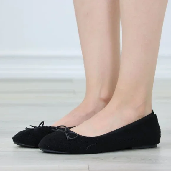 Black Flat Slip On Comfort Shoes Sherpa - Picture 13 of 13